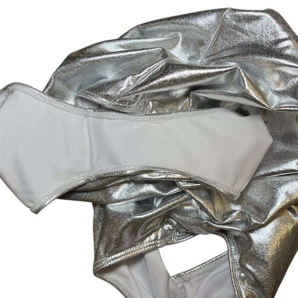 Women's Silver Metallic One Shoulder One Piece Bodysuit Size: Small - Picture 4 of 7